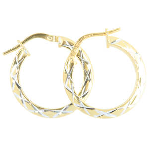 All Jewellery: 9k Yellow Gold and Silver Bonded, patterned Earrings