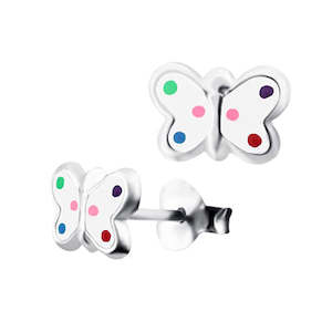 Childrens Jewellery: Sterling Silver - Enamel Polka Dot Butterfly Stud Earrings