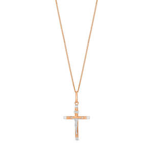 Necklaces Pendants: 9k Rose Gold and Rhodium Plated Crucifx pendant on gold plated chain