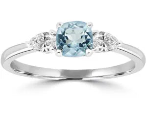 9ct Aquamarine & Diamond Ring