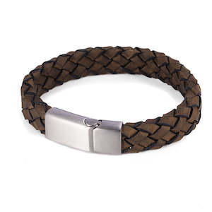 Mens Jewellery: Stainless Steel/Brown Italian Suede Leather Bracelet