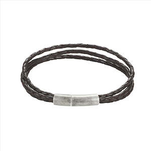 Mens Jewellery: Brown Leather Triple Strand Bracelet with Antique Plated Stainless Steel Clasp