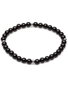 Cudworth: Black Agate Beaded Stainless Steel Ball Bracelet
