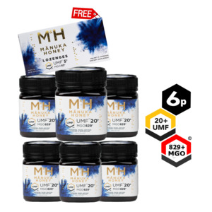 Manuka Honey: 6 x UMF 20+ Manuka Honey + FREE Lozenges