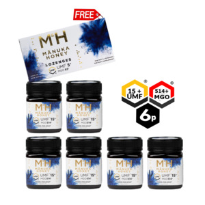 Manuka Honey: 6 x UMF 15+ Manuka Honey + FREE Lozenges