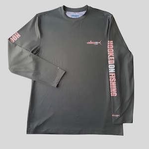 UPF50 Fishing Long sleeve - Pink logo on grey