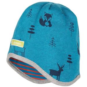 Petrol Blue Forest Creatures Wool/Cotton Hat (9-12 Months)