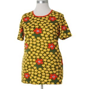 Adults: Flower (Olive) Womens Short Sleeved Top