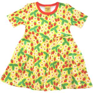 Last Ones: Daisies and Strawberries Short Sleeved Skater Dress (Buttercup) (12 Years)