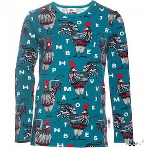 Long Sleeved Rooster Top (Red / Petrol)