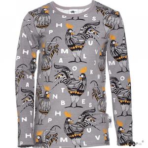 Long Sleeved Rooster Top (Grey / Ochre)