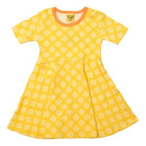Clover Dandelion Yellow Short Sleeved Skater Dress