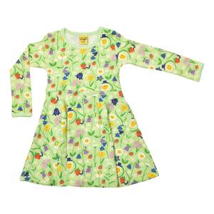 Size 158 13 Years: Happy Flower Patina Green Long Sleeved Skater Dress