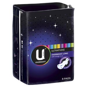 u by kotex ultra thin overnight long wing 8 pack