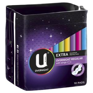 Feminine Hygiene: u by kotex maxi pads overnight with wings 10 pack