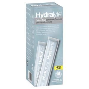 Hydralyte Electrolyte Ice Blocks Colourfree Lemonade 16 Pack