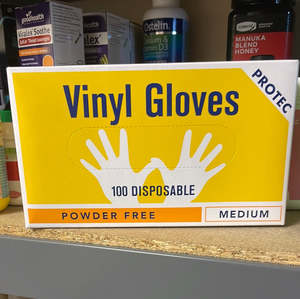 Masks Wipes Gloves: Protec Powder Free Medium Vinyl Gloves 100pk
