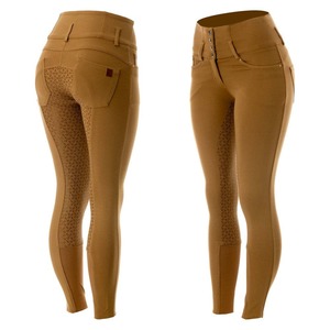 Horze: Horze Tara Womens High Waist Silicone Full Seat Breeches - Tobacco Brown