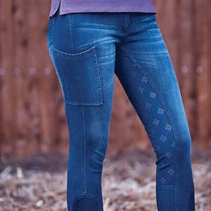 Jodhpurs Riding Tights Breeches: Dublin Kids Shona Denim Full Seat Breeches - Light Blue Denim