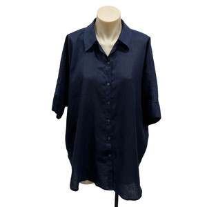 Womens Clothing: Navy Linen Shirt - Size 8