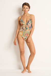 Allegra: Allegra Frill Plunge Cross Back 1Pce