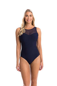 A Cup: Navy Ribbed Mesh High Neck 1Pce