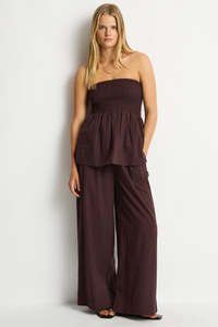 Bandeau: Ripples Shirred Bandeau Top Chocolate