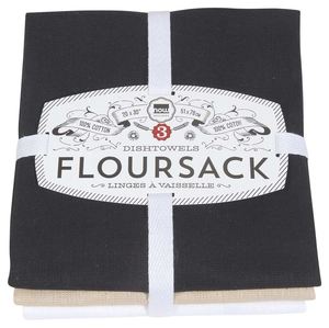 Livewires: Now Designs Set Of 3 Floursack Tea Towel | Black