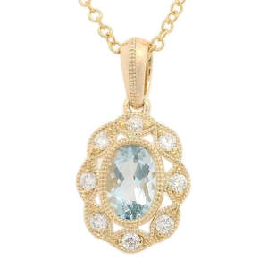 Rings: Oval Aquamarine and Diamond pendant 0.10ct tw