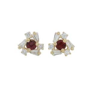 Coloured Stone Earrings: Tri Diamond and Ruby Earrings