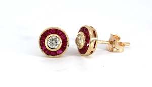 Coloured Stone Earrings: Rubover Deco Studs