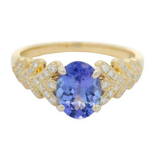 Coloured Stone Rings 1: Oval 8x6 Tanzanite and Diamond Dress Ring 0.16ct tw