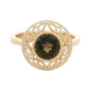 Coloured Stone Rings 1: Round smokey Quartz Filigree Ring 1.27ct