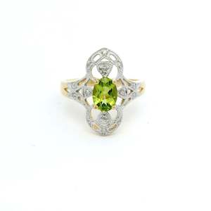 Coloured Stone Rings 1: Two Tone Oval Peridot & Diamond Ring
