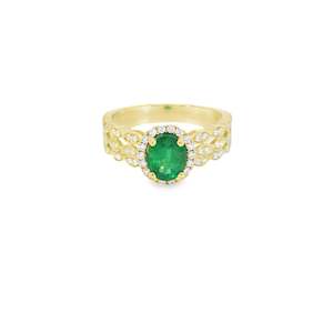 Emerald & Diamond Halo Triple Band Ring 0.35ct TW