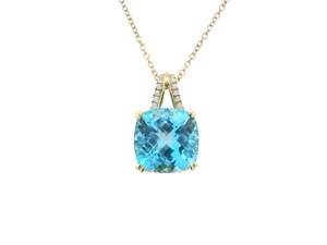 Cushion Cut Blue Topaz & Diamond Pendant