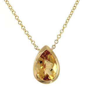 Coloured Stone Pendants: Pear Shape Citrine Pendant with Chain
