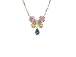 Multi Colour Sapphire & Diamond Butterfly Necklace