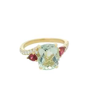 All: Green Amethyst, Pink Tourmaline & Diamond Ring
