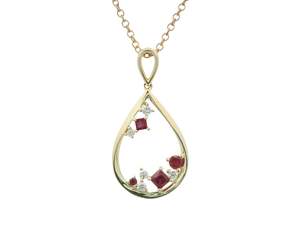 Open Pear Ruby and Diamond Pendant