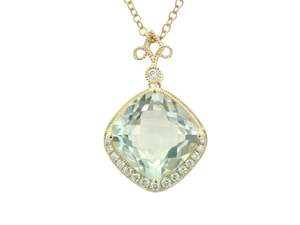 Green Amethyst and Diamond Pendant 0.13ct tw