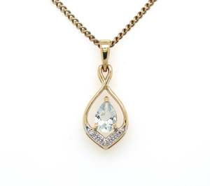 Coloured Stone Pendants: Pear Shaped Open Halo Twist Pendant