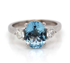 Three stone Aquamarine and Diamond ring