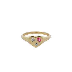 Pink Spinel & Diamond Heart Signet Ring