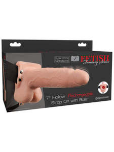 7” HOLLOW RECHARGEABLE STRAP-ON WITH BALLS