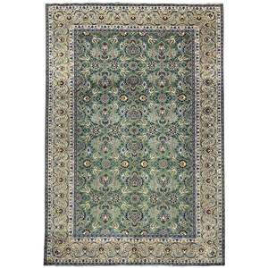 Kashan: Fine Handmade Persian Kashan Rug – All-Over Floral Design – Green 233cm x 325cm