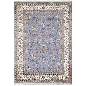 Kashan: Fine Hand-knotted Wool & Silk Blue Allover Design Rug 199cm x 260cm