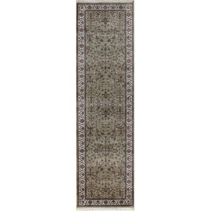 Sarouk: Fine Hand-knotted Wool Green Wool Hallway Runner 81cm x 314cm
