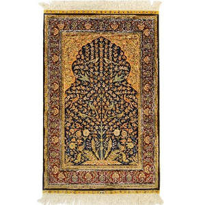 Silk: Fine Hand-knotted Small Silk Rug 84cm x 122cm