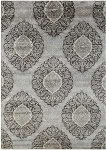 Damask Rugs: Fine Handmade Wool & Silk Grey Modern Rug 170cm x 243cm